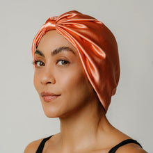 Load image into Gallery viewer, Organic Silk Hair Bonnet Peachy Coral
